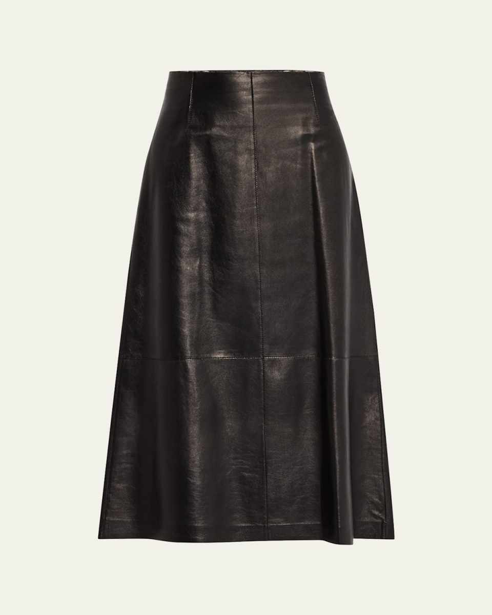 A-Line Leather Midi Skirt